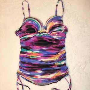 ASSETS by Sara Blakely Multicolor Purple Pink Ruched Tankini Top